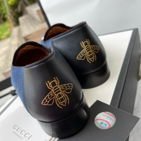 Gucci Blue Velvet New York Yankees Loafers Shoes - Picture 12 of 15